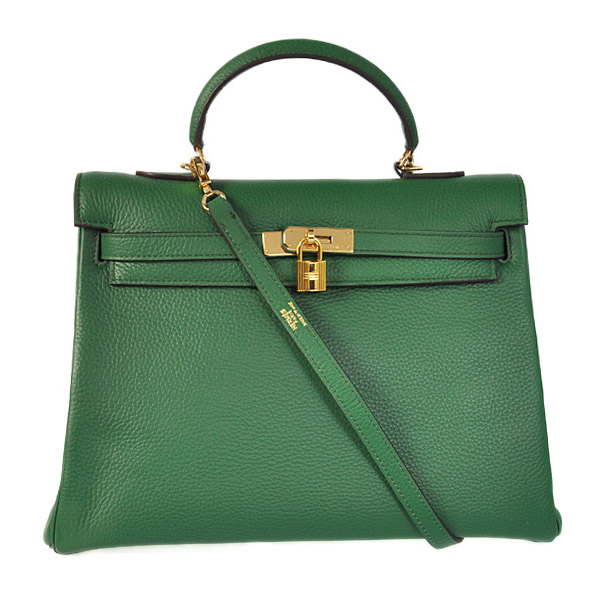 HKL35DG Kelly di Hermes 35CM scuro, pelle clemence verde (Oro)